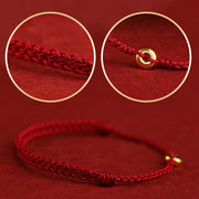 Buddha Stones 999 Gold Small Peace Buckle Red String Protection Luck Braided Bracelet Anklet Bracelet Anklet BS 18