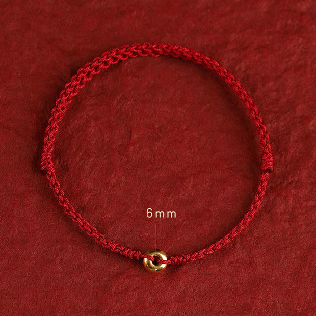 Buddha Stones 999 Gold Small Peace Buckle Red String Protection Luck Braided Bracelet Anklet Bracelet Anklet BS 14