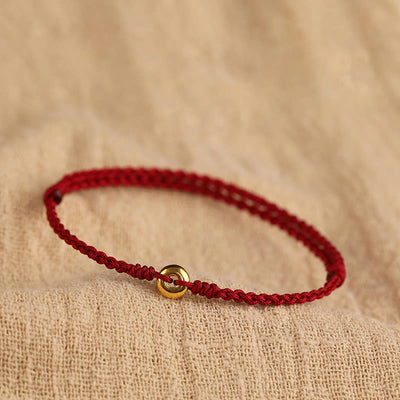 Buddha Stones 999 Gold Small Peace Buckle Red String Protection Luck Braided Bracelet Anklet Bracelet Anklet BS 999 Gold Bracelet(Wrist Circumference 14-18cm)