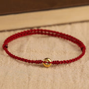 Buddha Stones 999 Gold Small Peace Buckle Red String Protection Luck Braided Bracelet Anklet Bracelet Anklet BS 1