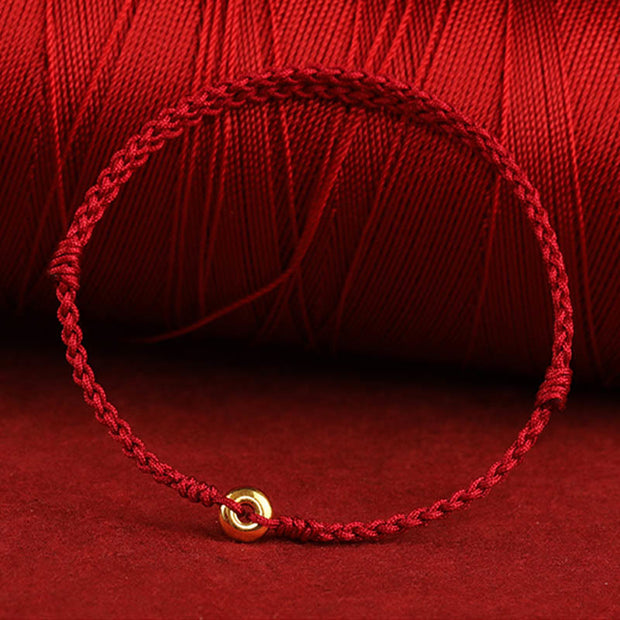 Buddha Stones 999 Gold Small Peace Buckle Red String Protection Luck Braided Bracelet Anklet Bracelet Anklet BS 2