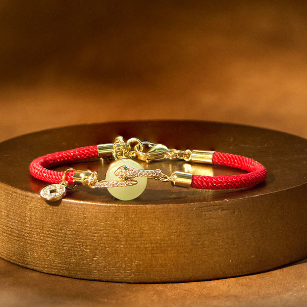 Buddha Stones Handmade Red String Copper Coin Year Of The Snake Protection Braided Bracelet