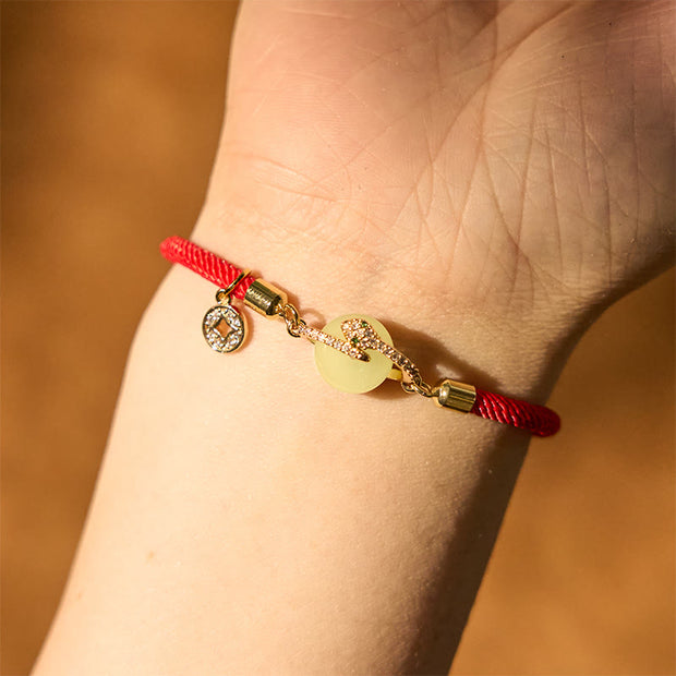 FREE Today: Luck Strength Handmade Red String Copper Coin Year Of The Snake Braided Bracelet