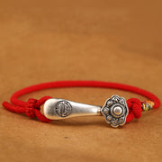 Buddha Stones 999 Sterling Silver Ruyi Stick String Protection Braided Bracelet Bracelet BS Red Rope 19-21cm