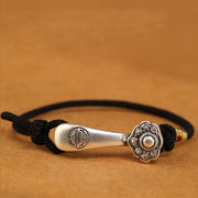 Buddha Stones 999 Sterling Silver Ruyi Stick String Protection Braided Bracelet Bracelet BS Black Rope 19-21cm