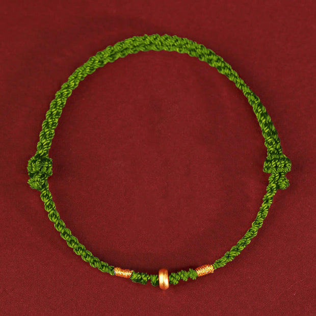 Buddha Stones 999 Gold Small Lucky Beads String Protection Luck Braided Bracelet Anklet - 999 Gold Anklet(Circumference 19-23cm) - Green Rope - image 11