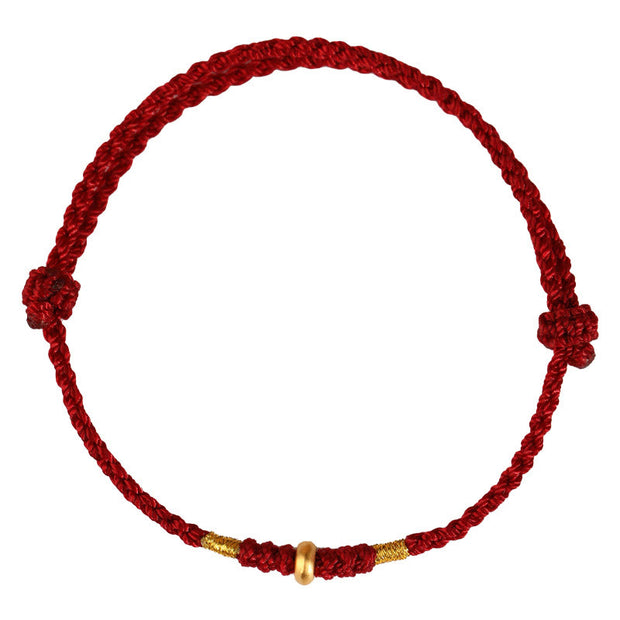 Buddha Stones 999 Gold Small Lucky Beads String Protection Luck Braided Bracelet Anklet - image 5