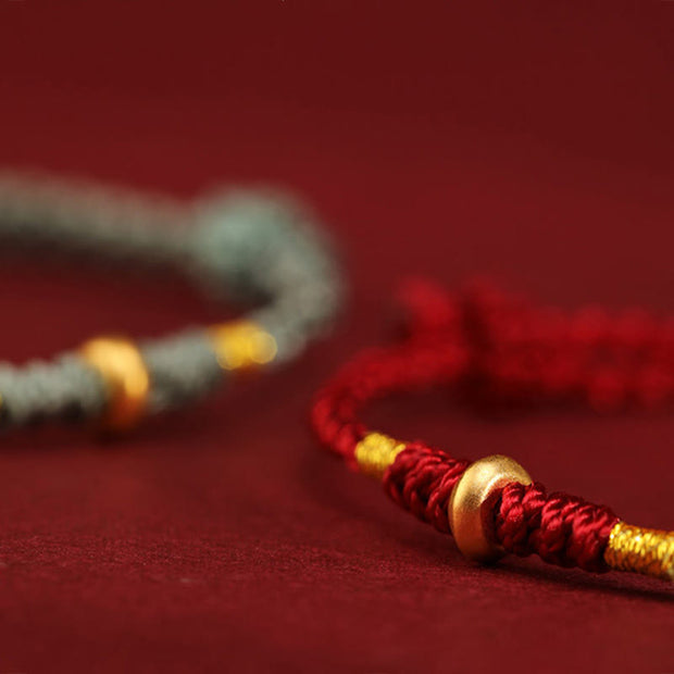 Buddha Stones 999 Gold Small Lucky Beads String Protection Luck Braided Bracelet Anklet - image 14