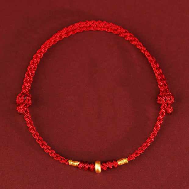 Buddha Stones 999 Gold Small Lucky Beads String Protection Luck Braided Bracelet Anklet - 999 Gold Anklet(Circumference 19-23cm) - Red Rope - image 8