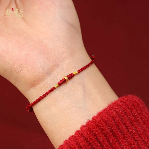 Buddha Stones 999 Gold Small Lucky Beads String Protection Luck Braided Bracelet Anklet - image 4