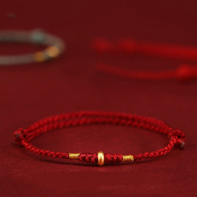 Buddha Stones 999 Gold Small Lucky Beads String Protection Luck Braided Bracelet Anklet - image 1