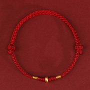 Buddha Stones 999 Gold Small Lucky Beads String Protection Luck Braided Bracelet Anklet - 999 Gold Anklet(Circumference 19-23cm) - Dark Red Rope - image 2