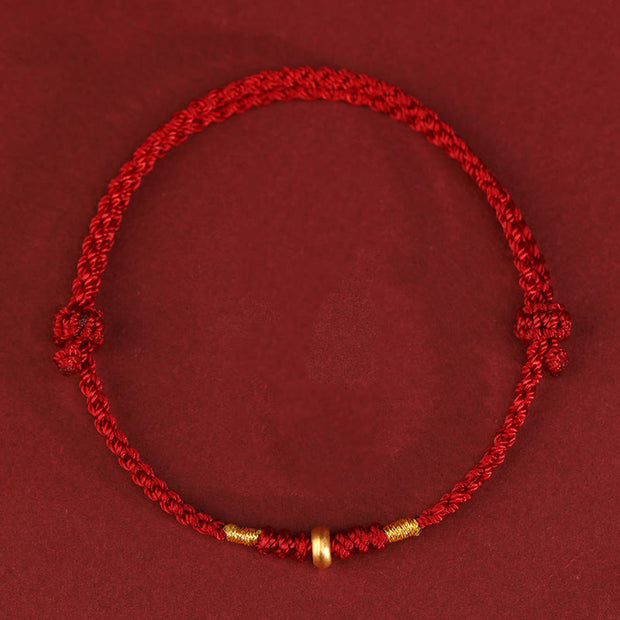 Buddha Stones 999 Gold Small Lucky Beads String Protection Luck Braided Bracelet Anklet - 999 Gold Anklet(Circumference 19-23cm) - Dark Red Rope - image 2