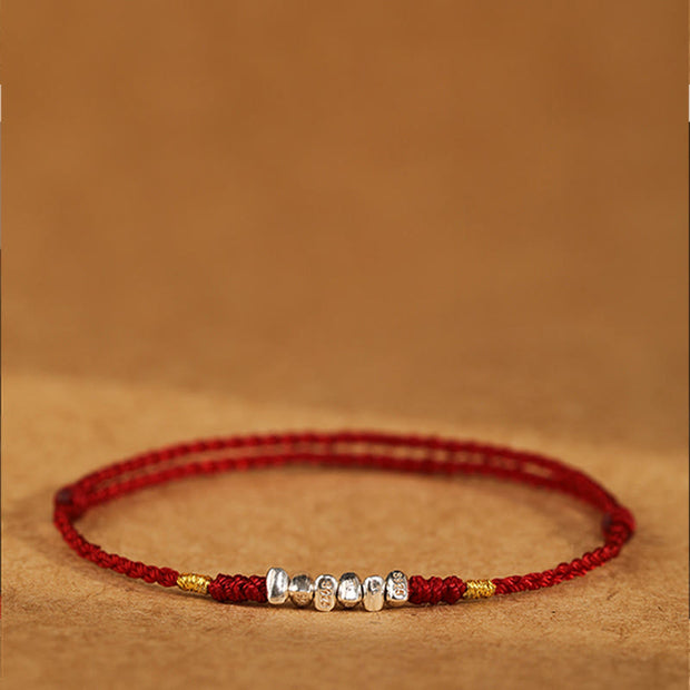 Buddha Stones 925 Sterling Silver String Protection Luck Ultra-Thin Braided Bracelet Anklet Bracelet Anklet BS 3