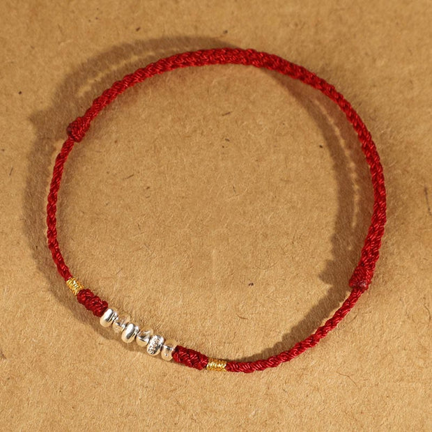 Buddha Stones 925 Sterling Silver String Protection Luck Ultra-Thin Braided Bracelet Anklet Bracelet Anklet BS 925 Sterling Silver Dark Red Rope Anklet(Circumference 19-23cm)