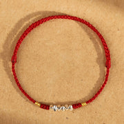 Buddha Stones 925 Sterling Silver String Protection Luck Ultra-Thin Braided Bracelet Anklet Bracelet Anklet BS 925 Sterling Silver Red Rope Anklet(Circumference 19-23cm)