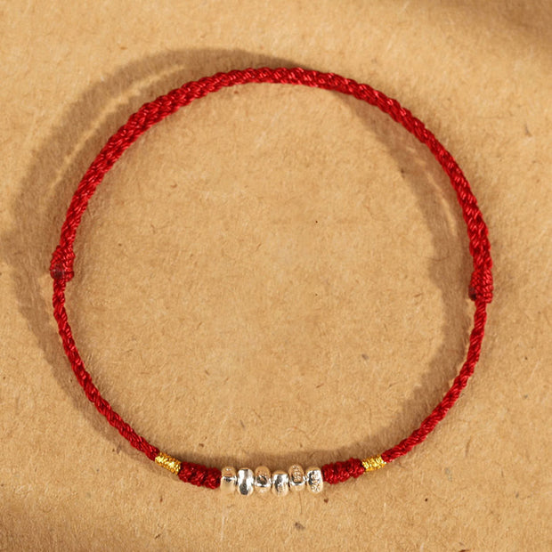 Buddha Stones 925 Sterling Silver String Protection Luck Ultra-Thin Braided Bracelet Anklet Bracelet Anklet BS 925 Sterling Silver Red Rope Anklet(Circumference 19-23cm)