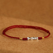 Buddha Stones 925 Sterling Silver String Protection Luck Ultra-Thin Braided Bracelet Anklet Bracelet Anklet BS 2