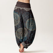 Buddha Stones Mandala Pattern Leaves Women's Elastic Waist Harem Pants Women's Harem Pants BS 2