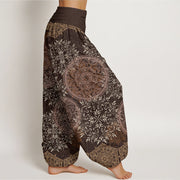 Buddha Stones Mandala Pattern Leaves Women's Elastic Waist Harem Pants