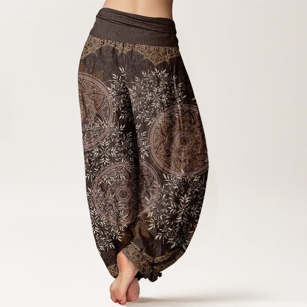 Buddha Stones Mandala Pattern Leaves Women's Elastic Waist Harem Pants Women's Harem Pants BS 6