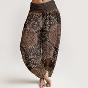 Buddha Stones Mandala Pattern Leaves Women's Elastic Waist Harem Pants Women's Harem Pants BS SaddleBrown US22，UK/AU26，EU54 (6XL)