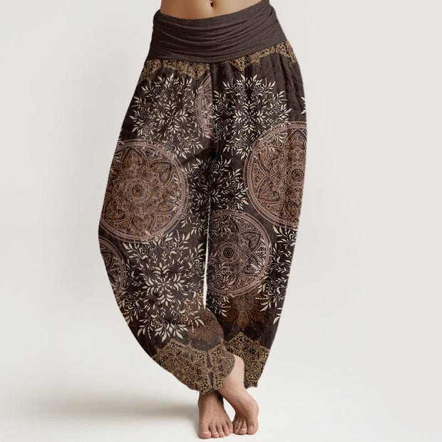 Buddha Stones Mandala Pattern Leaves Women's Elastic Waist Harem Pants