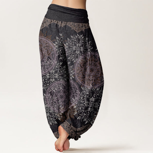 Buddha Stones Mandala Pattern Leaves Women's Elastic Waist Harem Pants Women's Harem Pants BS 9