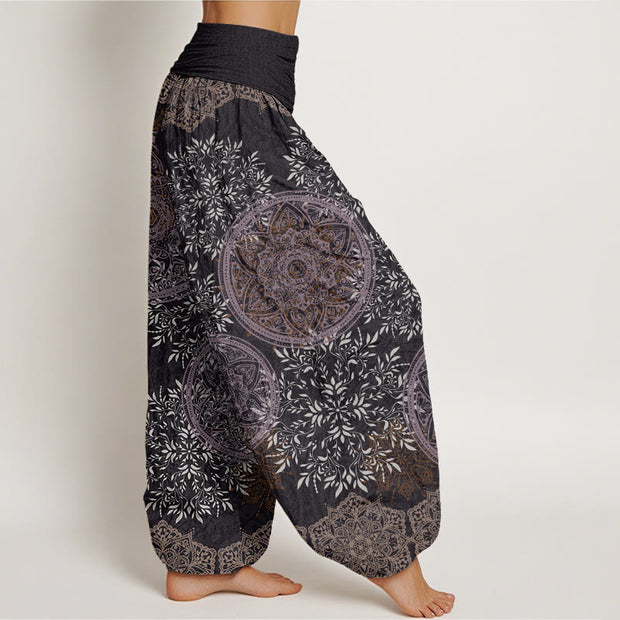 Buddha Stones Mandala Pattern Leaves Women's Elastic Waist Harem Pants Women's Harem Pants BS 8