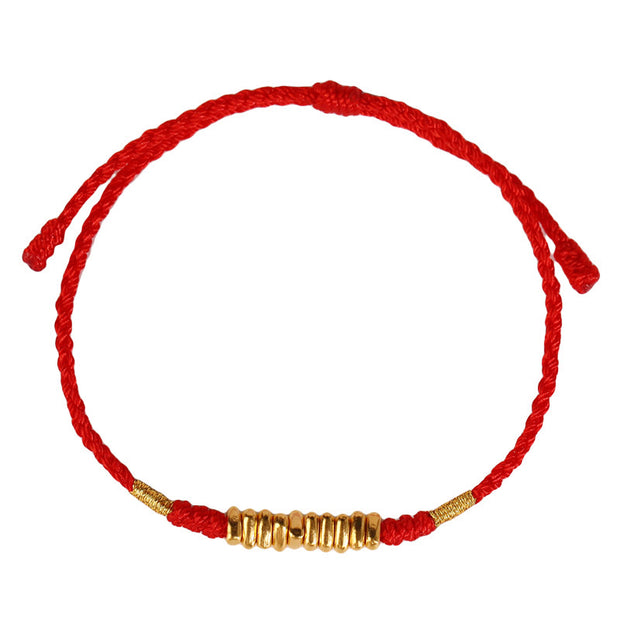 Buddha Stones 999 Gold Small Pieces String Protection Luck Ultra-Thin Braided Bracelet Bracelet BS 12