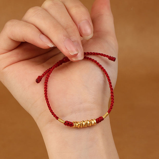 Buddha Stones 999 Gold Small Pieces String Protection Luck Ultra-Thin Braided Bracelet Bracelet BS 8