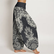 Buddha Stones Mandala Pattern Parallel Flowers Women's Elastic Waist Harem Pants Women's Harem Pants BS 1