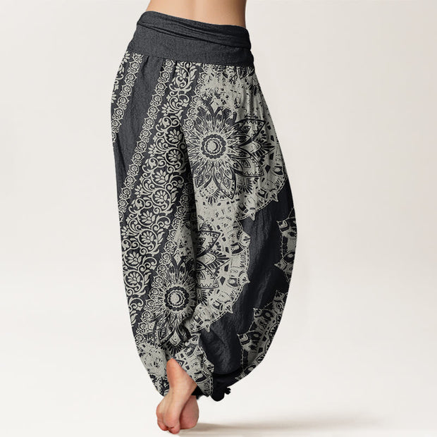 Buddha Stones Mandala Pattern Parallel Flowers Women's Elastic Waist Harem Pants