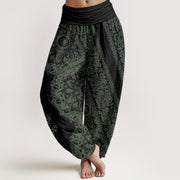 Buddha Stones Mandala Pattern Parallel Flowers Women's Elastic Waist Harem Pants