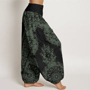 Buddha Stones Mandala Pattern Parallel Flowers Women's Elastic Waist Harem Pants Women's Harem Pants BS 8