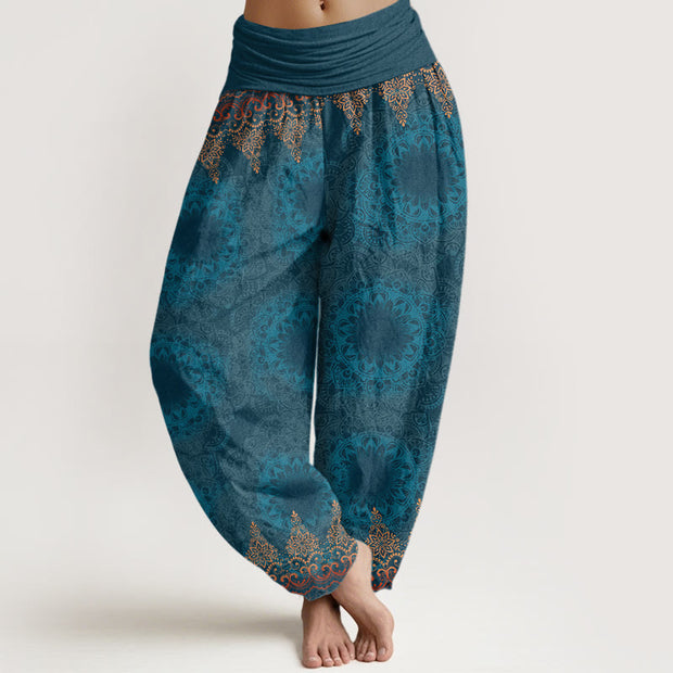 Buddha Stones Triangular Mandala Patterns Women's Elastic Waist Harem Pants Women's Harem Pants BS DarkCyan US22，UK/AU26，EU54 (6XL)