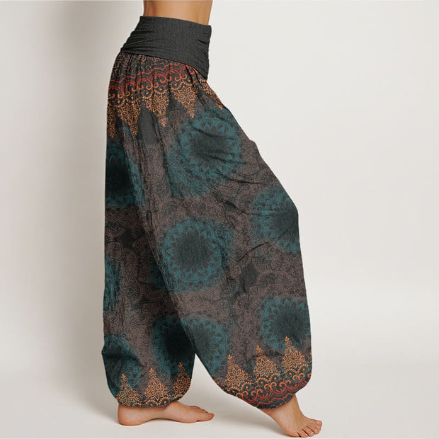 Buddha Stones Triangular Mandala Patterns Women's Elastic Waist Harem Pants Women's Harem Pants BS 5