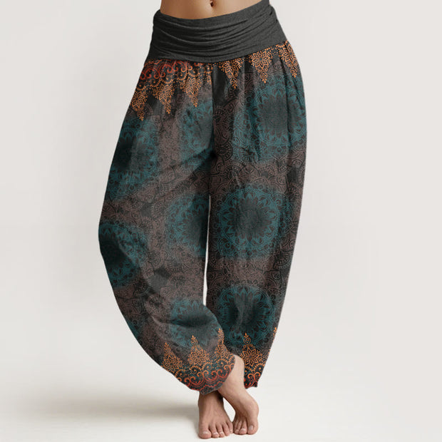 Buddha Stones Triangular Mandala Patterns Women's Elastic Waist Harem Pants Women's Harem Pants BS DimGray US22，UK/AU26，EU54 (6XL)