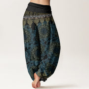 Buddha Stones Triangular Mandala Patterns Women's Elastic Waist Harem Pants Women's Harem Pants BS 9