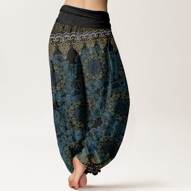 Buddha Stones Triangular Mandala Patterns Women's Elastic Waist Harem Pants Women's Harem Pants BS 9