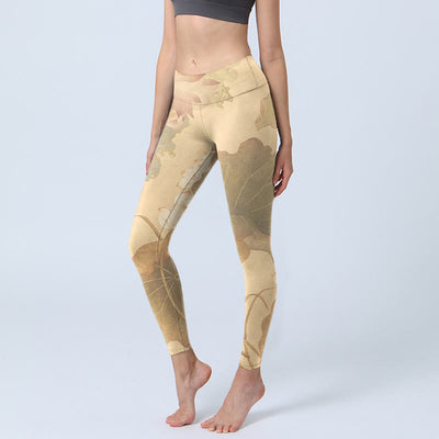 Buddha Stones Lotus Flowers Leaves Print Gym Leggings Women's Yoga Pants - PaleGoldenrod - US18，UK/AU22，EU50 (4XL) - image 1