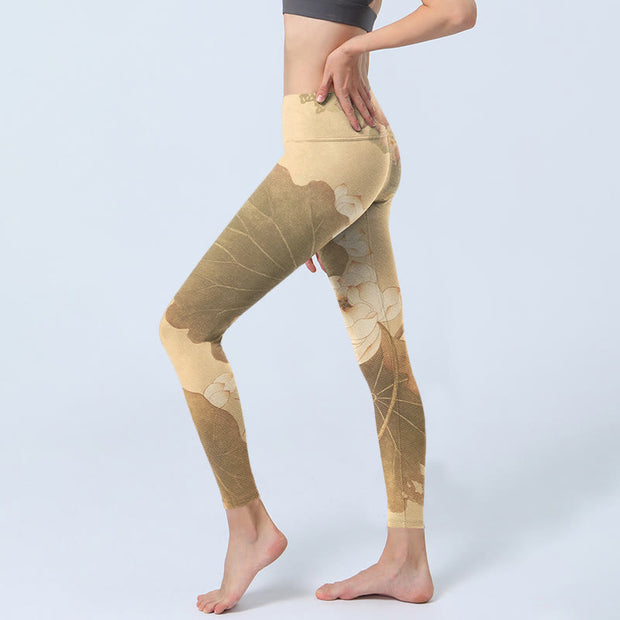 Buddha Stones Lotus Flowers Leaves Print Gym Leggings Women's Yoga Pants - image 3