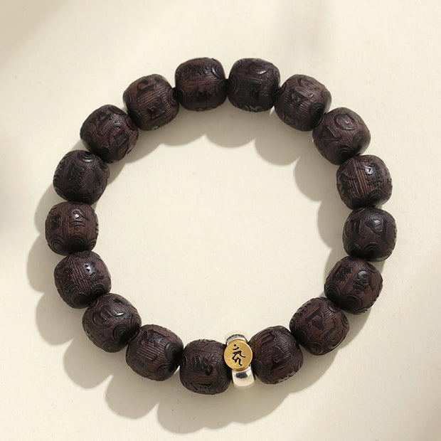 Buddha Stones Chinese Zodiac Ebony Wood Om Mani Padme Hum Balance Bracelet