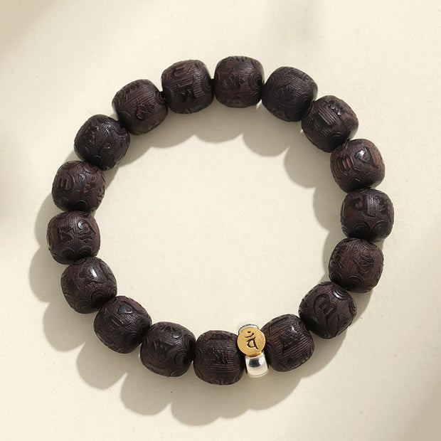 Buddha Stones Chinese Zodiac Ebony Wood Om Mani Padme Hum Balance Bracelet