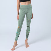 Buddha Stones White Pink Orchids Leaves Print Gym Leggings Women's Yoga Pants - image 6