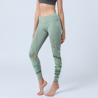 Buddha Stones White Pink Orchids Leaves Print Gym Leggings Women's Yoga Pants - MediumAquamarine - US18，UK/AU22，EU50 (4XL) - image 1
