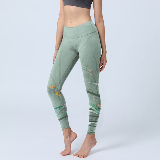 Buddha Stones White Pink Orchids Leaves Print Gym Leggings Women's Yoga Pants - MediumAquamarine - US18，UK/AU22，EU50 (4XL) - image 1