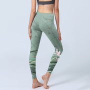 Buddha Stones White Pink Orchids Leaves Print Gym Leggings Women's Yoga Pants - image 5