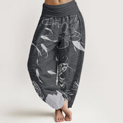 Buddha Stones Big Lotus Koi FIsh Women's Elastic Waist Harem Pants Women's Harem Pants BS DimGray US22，UK/AU26，EU54 (6XL)