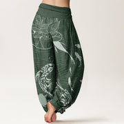 Buddha Stones Big Lotus Koi FIsh Women's Elastic Waist Harem Pants Women's Harem Pants BS 6